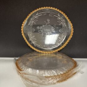 Clear plastic tray with gold trim Oval 11" x 10"  with 1" high rim